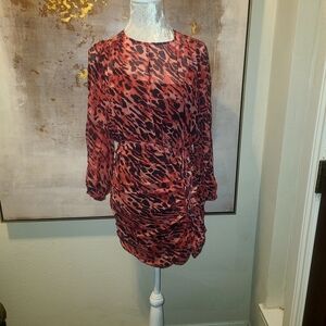 All Saints Red and Black Animal Print Mini Dress